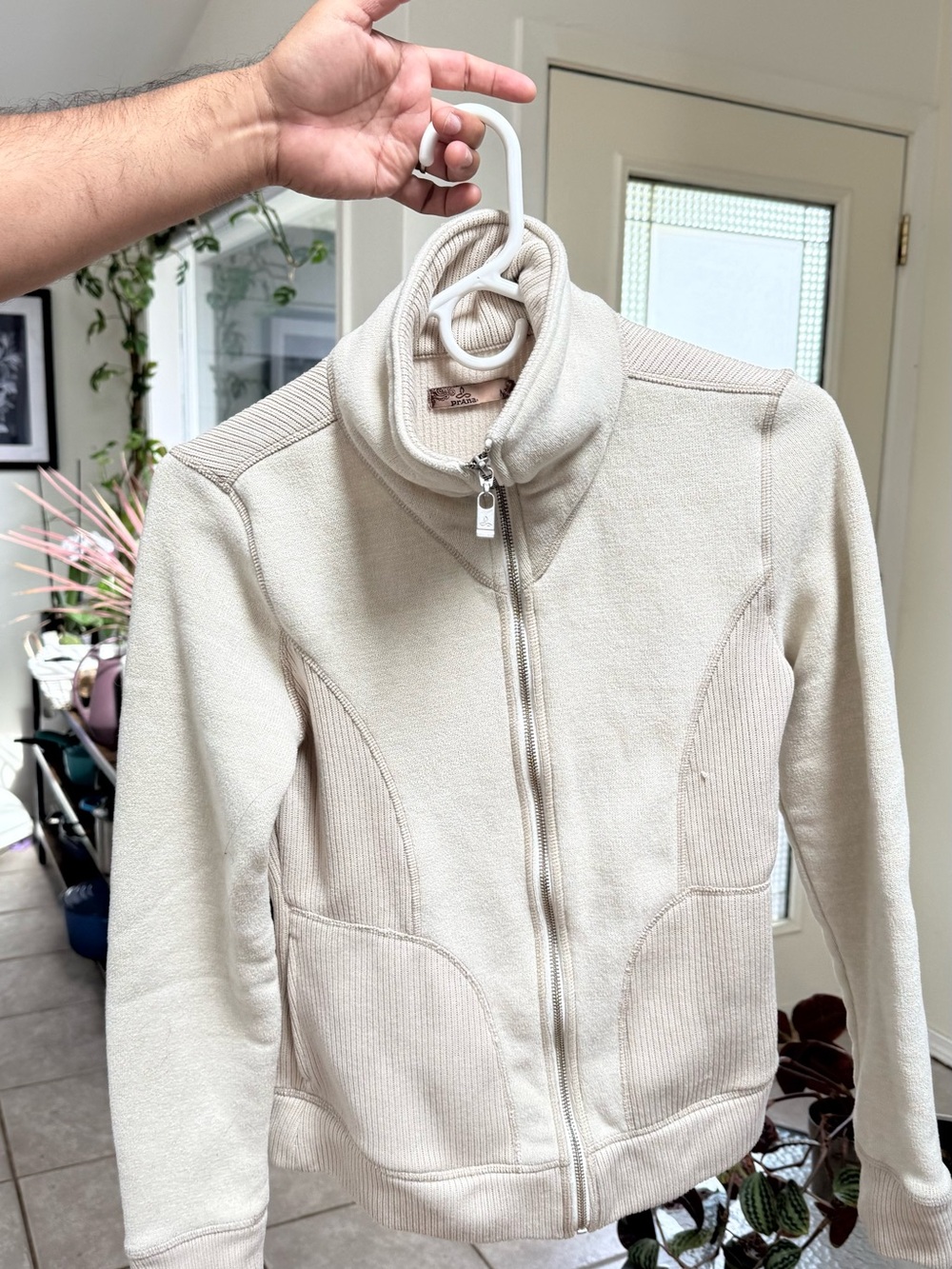Prana Cream Full-Zip Rib Panel Women's Sweater Jacket